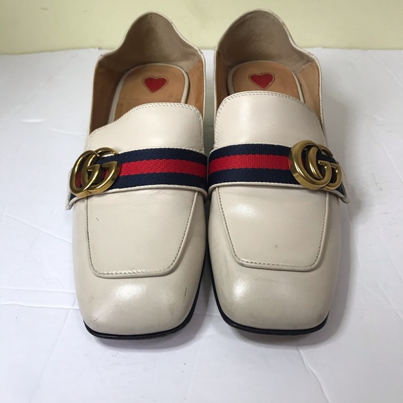 GUCCI Peyton Leather Pearl Heels Marmont GG Shoes Loafers Designer Gold Hardware - Picture 13 of 17